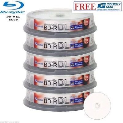 Paquete de 50 discos imprimibles de inyección de tinta SmartBuy Blu-ray BD-R DL doble capa 6X 50 GB Foto 1 de 3