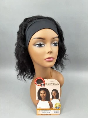 14" Deep Wave Headband Wig Wet&Wavy Natural Black 100% Unprocessed Human Hair - Image 1 of 4