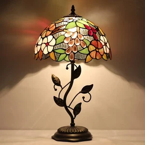 Tiffany Lamp Purple Grape Style Stained Glass Table Lamp Desk Bedside Reading... - Picture 1 of 6
