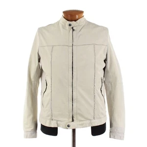 Gimo's NWD 100% Leather Full Zip Bomber Jacket Size L US In Ivory - Picture 1 of 19