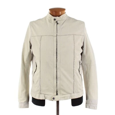 Gimo's NWD 100% Leather Full Zip Bomber Jacket Size L US In Ivory - Image 1 of 4