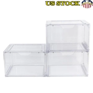 Stackable Clear Plastic Shoe Boxes Drop Front Design Easy Access Storage New - Picture 1 of 6