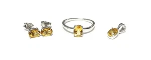Naturale Giallo Citrino 925 Anello Argento Sterling Orecchino Ciondolo Set A Lei - Foto 1 di 4