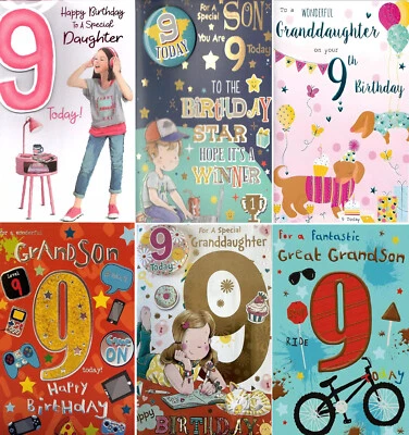 XPRESS YOURSELF/REGAL 9 Year Old Birthday Card For Son, Grandson,Daughter ETC In Various Designs.