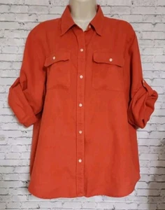 Vintage American Living Womens Linen Button Up Top Orange Shirt Size XL - Picture 1 of 11