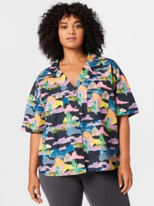 NEW Nasty Gal Womens Size 14 Cactus Print Short Sleeve Button Shirt Multicolor - Picture 1 of 10