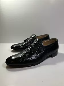 Mocassini vintage Palladio made in Greece da uomo in vero coccodrillo nero taglia 12 AA - Foto 1 di 22