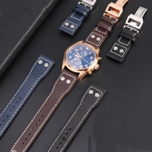 22 X 18MM FIT FOR IWC BIG PILOT BLACK LEATHER WATCH STRAP WITH DEPLOYMENT BUCKLE - Picture 1 of 21