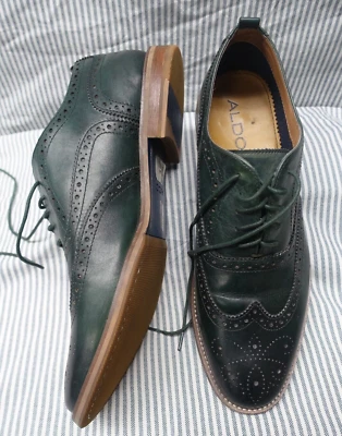 ALDO~EC!!~"PIRALLE" GREEN LEATHER BROGUE WINGTIP LACE-UP DRESS SHOES MENS 12M - Image 1 of 4
