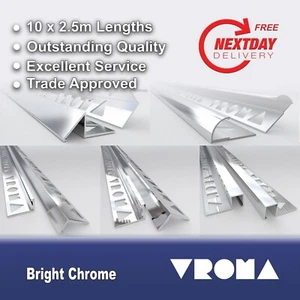 10 X Tile Trim Bright Chrome L-Shape/Square Edge, Box, Round/Quadrant, Triangle - Picture 1 of 12