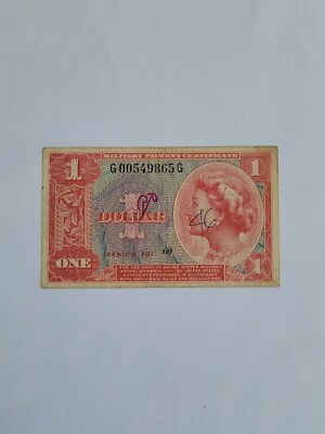 Rare $1  MILITARY PAYMENT CERTIFICATE $1 SERIES 591 (218) - Image 1 of 2