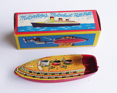 Motorloses Motorboot Patt-Patt, Ca. 1960, M. Originalschachtel, Blechspielzeug • 15.95€