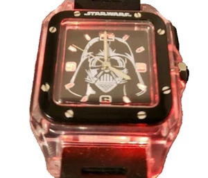 Star Wars Darth Vader Watch Lights Up Red Square Face Black Clear Rubber Strap - Foto 1 di 7