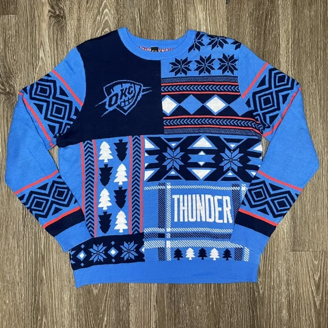 NBA Oklahoma City Thunder OKC Ugly Christmas Sweater Size XL Blue Team Apparel Cover