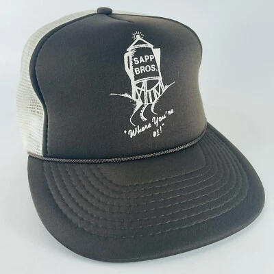 Sapp Bros Truck Stop Brown Mesh Snapback Rope Trucker Hat Cap VTG Coffee Pot - Image 1 of 4