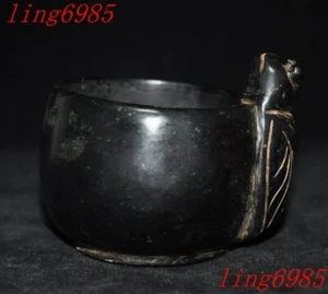 old China Hongshan Culture meteorite iron carved cicada Wine vessel Goblet Cup - Picture 1 of 7