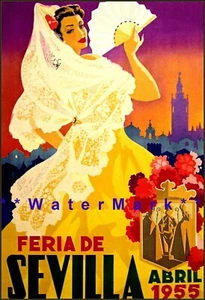 Sevilla Spain 1955 Flamenco Seville Fair Vintage Poster Print Retro Style Art - Picture 1 of 4