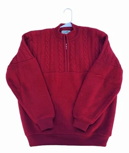 Vintage LL Bean 100% Wool Red 1/4 Zip Cable Knit Pullover Sweater Mens Large - Picture 1 of 11