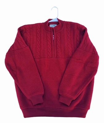 Vintage LL Bean 100% Wool Red 1/4 Zip Cable Knit Pullover Sweater Mens Large - Image 1 of 4