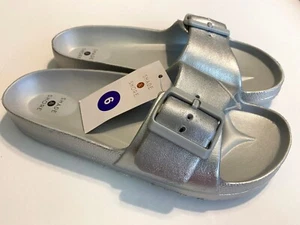 NEU Megan EVA Single Band Metallic Silber Slide Sandalen Shade Shore Damen Größe 5 - Bild 1 von 2