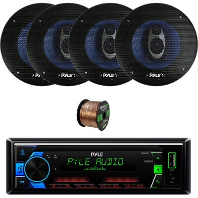 Receptor MP3 Pyle Single DIN, 4x altavoces de audio para automóvil de 3 vías 360 W de 6,5 pulgadas + cable Foto 1 de 4