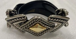 Vintage Dame Belt Embossed Leather Black Arrow Two Tone Buckle 34”X1” EUC - Picture 1 of 21