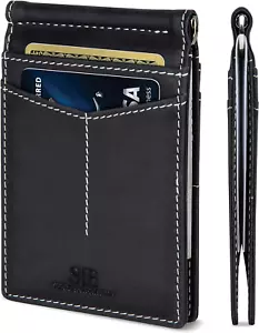 RFID Blocking Wallet Slim Bifold - Genuine Leather Minimalist Front Pocket Walle - Picture 1 of 21