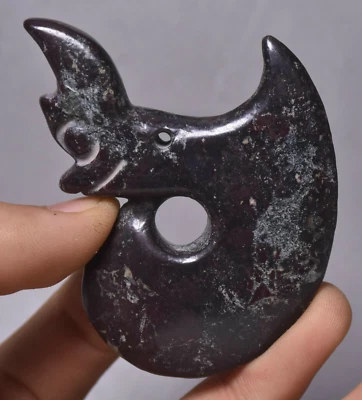 7CM Hongshan Culture Strong magnetic Meteorite Iron Yu Pig Dragon Hook Pendant  - Image 1 of 4