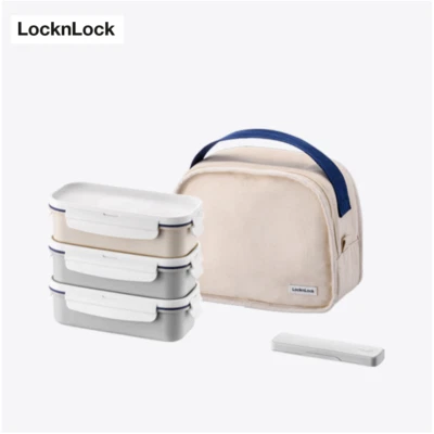 Lock & Lock  Daily Cotton Dosilock 3 Layers Lunch Box Bag Chopstick Set BPA Free - Image 1 of 4