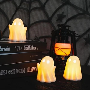 3er Pack Niedliches Gespenst Leuchten Halloween Deko, LED Weiß Keramik Spooky Flamelles... - Bild 1 von 7