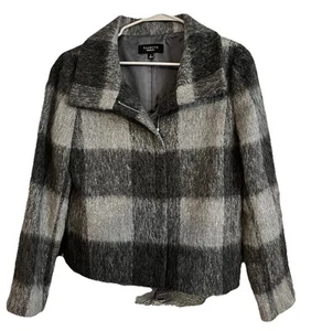 Talbots Grey Buffalo Plaid Wool Alpaca Blend Zip Up Jacket Size 14 (C13) - Picture 1 of 12