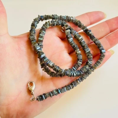 Винтажный синий лабрадорит ошейник ожерелье натуральный квадратный камень бисер воротник 22 «L - Изображение 1 из 4