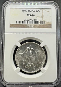 1937 TEXAS COMMEMORATIVE SILVER HALF DOLLAR NGC MS66 10XFB25 - Picture 1 of 4