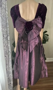 Vintage Dress Velvet Taffeta Flounces Prom Formal Midi Dress Big Bow 80s - Picture 1 of 8