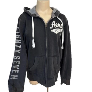 Vintage Mens S Aeropostale PhysEd NY Black Zip-Up Hoodie Sweatshirt Distressed - Picture 1 of 9