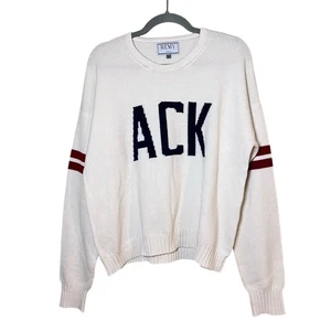 Remy Cashmere Ack Graphic Crewneck Striped Sleeve Knit Sweater White Red XL - Bild 1 von 6