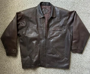 VINTAGE BOSS LEATHERS Men's XL Brown Leather Waxed Jacket Pre-Owned - Picture 1 of 9