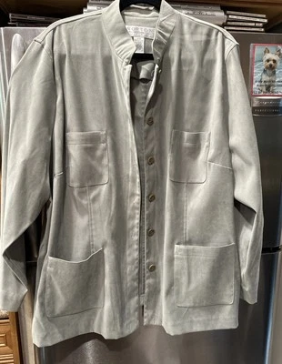 NORTON Studio Woman Sage Green Faux Sueded Button Down Jacket Plus Sz 22W EXC! - Image 1 of 4