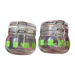 IKEA Mini Jam Jars Green Clovers Lot Of 2 - Picture 1 of 6