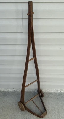 Antique Wooden Trundle Stick Stamped Trolley Package Cart Golf Club Carrier RARE - Image 1 of 4