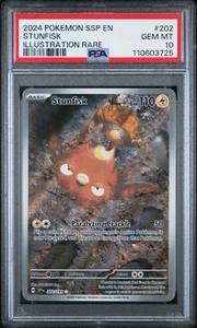 POKEMON SSP EN-SURGING SPARKS ILUSTRACIÓN 2024 RARO #202 STUNFISK PSA 10 - Imagen 1 de 2