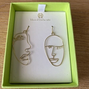 House of Harlow Gold Tone Face Earrings - Picture 1 of 3