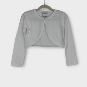 Bonnie Jean Little Girl’s Size XXS White Floral Pearl Cropped Cardigan Sweater - Picture 1 of 6