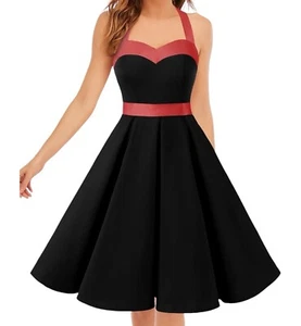 Dress Tells Womens Retro Dress SZ Small Red /Black Halter Top Corset Details NWT - Picture 1 of 12