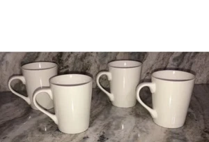 Royal Norfolk Off White Tall Stoneware Coffee Mugs Dinnerware Cups-Set Of 4-NEW - Picture 1 of 6