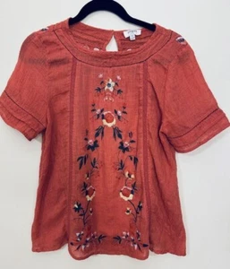 UMGEE Women's Top Small Burnt Orange Floral Embroidery Lace Detail Flowy Boho - Picture 1 of 9