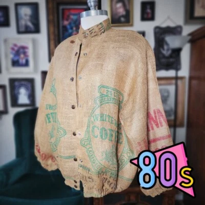 Chaqueta de bombardero vintage años 80 ST MARTIN para hombre saco de café tostado arte arpillera - mediana Foto 1 de 4