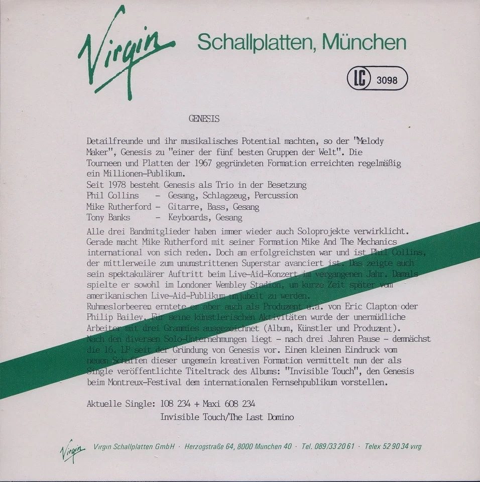 GENESIS: Invisible Touch (´86 / orig. German 7" / w. rare PROMO SHEET) - Bild 1 von 1