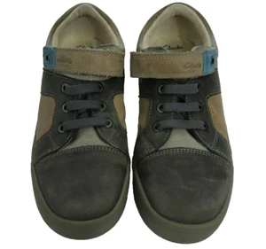 Clarks Round Toe Leder Jungen Turnschuhe Schuhe grau Junior 4,5 Weite US - Bild 1 von 7