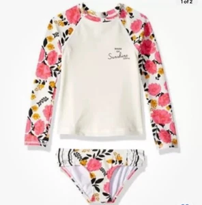 Billabong Girls' Sun Dream Long Sleeve Rashguard Two Piece Swim Set Size 10 - Picture 1 of 3